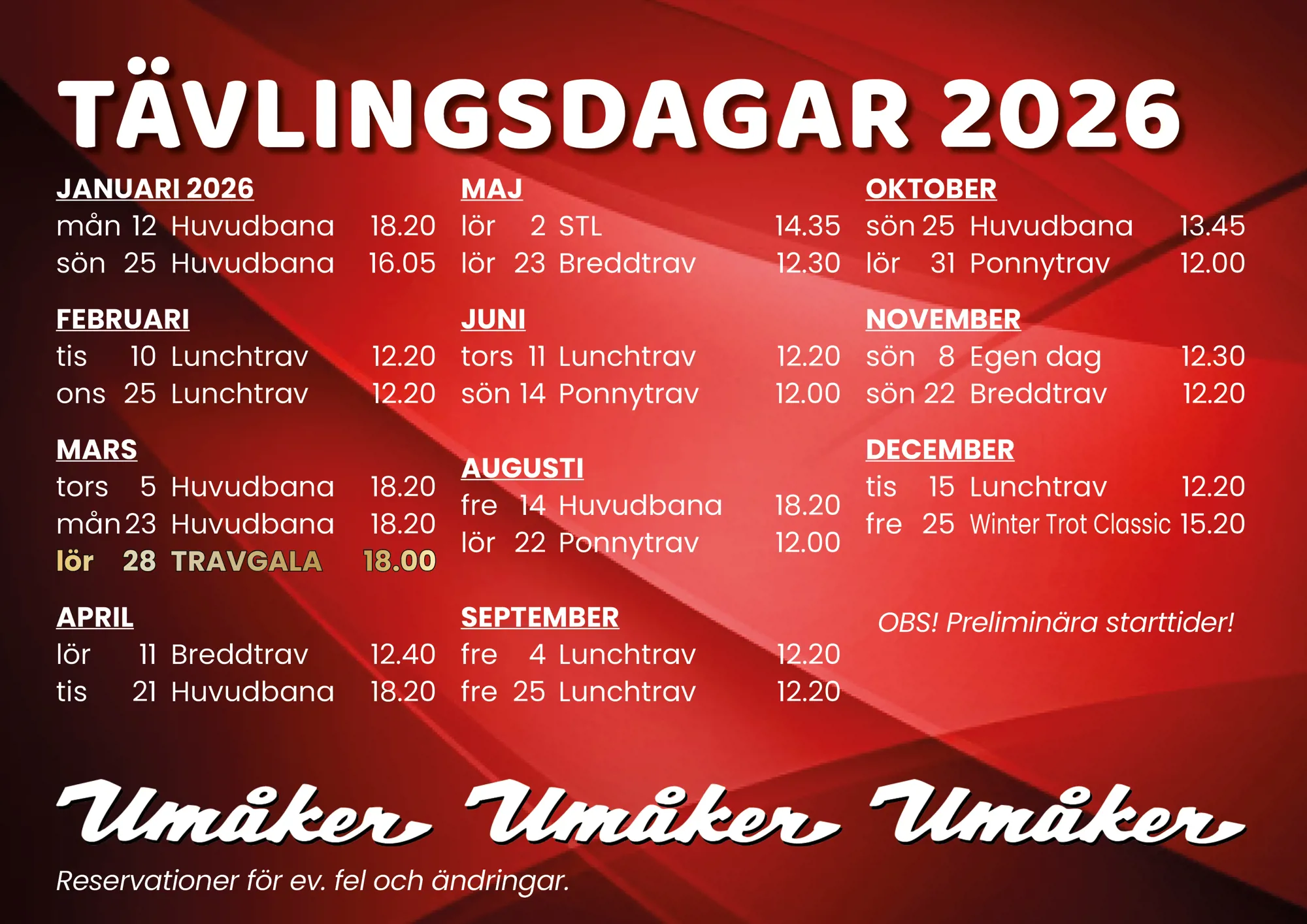 tavlingsdagar 2026 program senaste